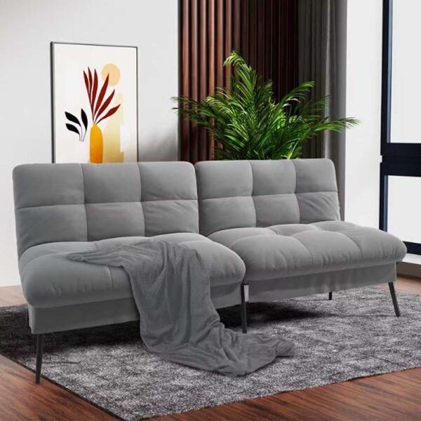 Gray Fabric Futon Couch with Adjustable Backrest Convertible Futon Sofa Bed with Metal Legs Convertible Sofa Bed