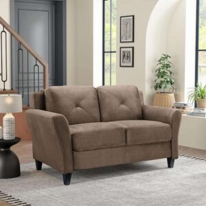 Harvard 57 in. Brown Microfiber 2-Seat Loveseat with Round Arms`